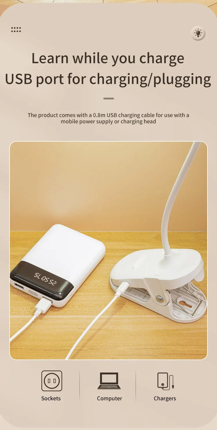 lampe rechargeable led clip moderne blanc sans fil tension 5v interrupteur tactileModes