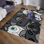 tapis moderne manette jeu colorée noir bleu violet rose jaune blanc