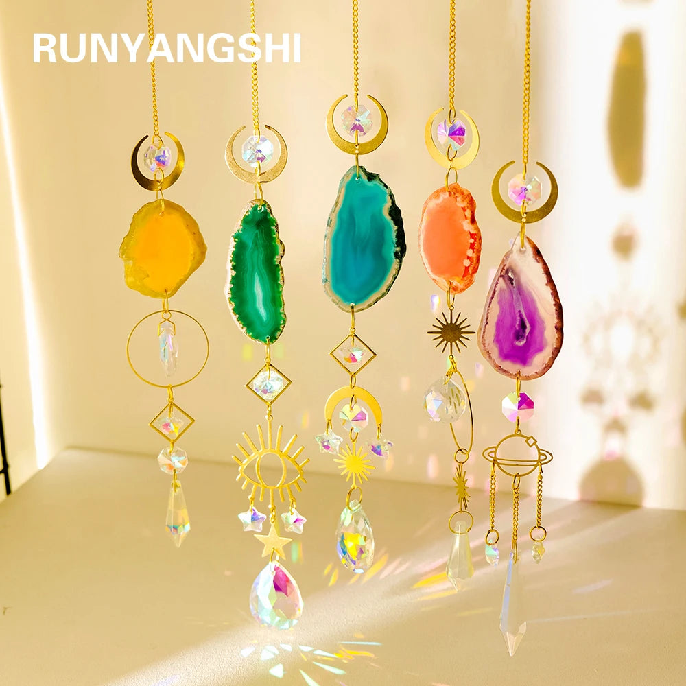 pendentif agate boho chic cristal multicolore opalescent lune soleil étoile