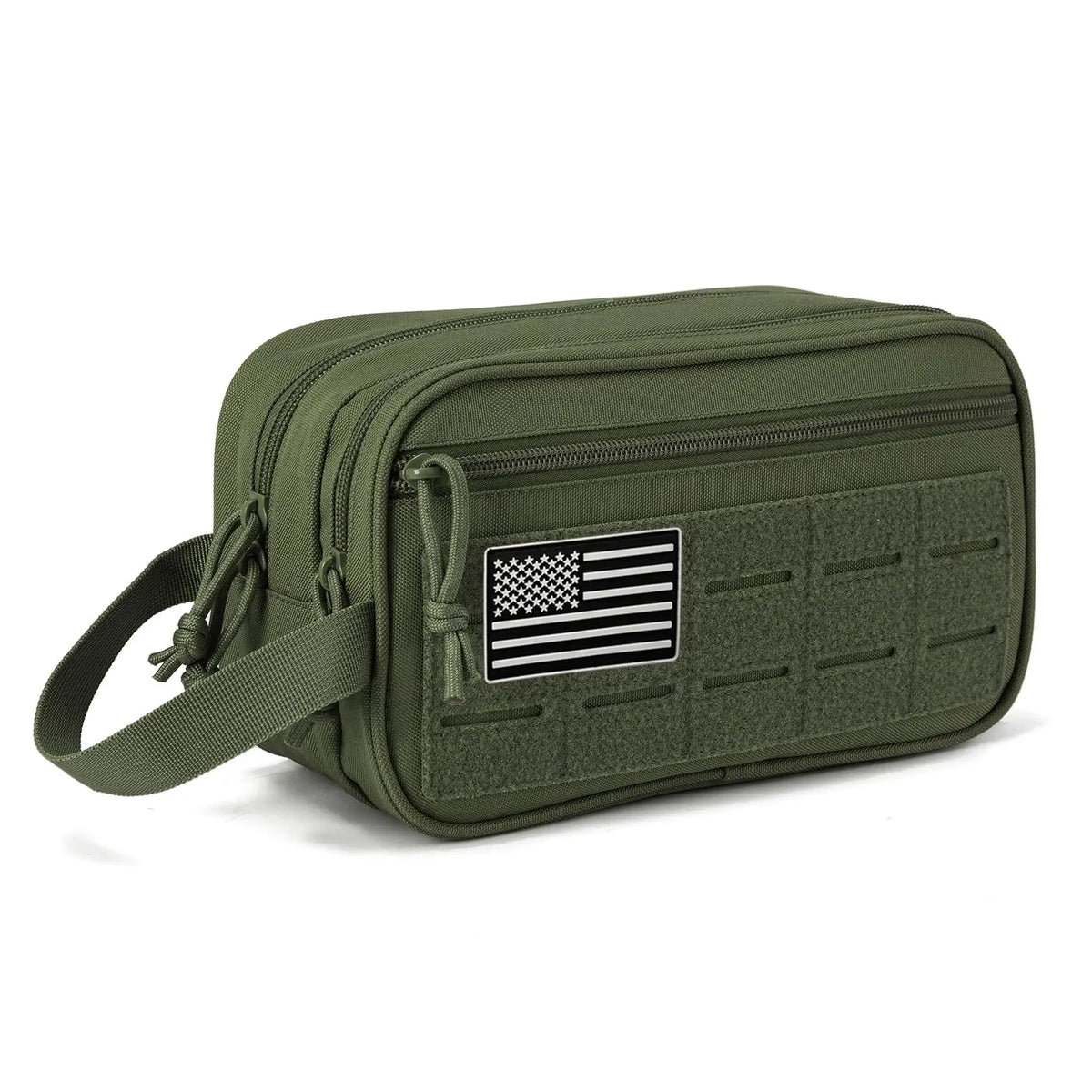 sac toilette vert olive militaire poignée amovible poches maille compartiment étanche 200ml rechargeable durable