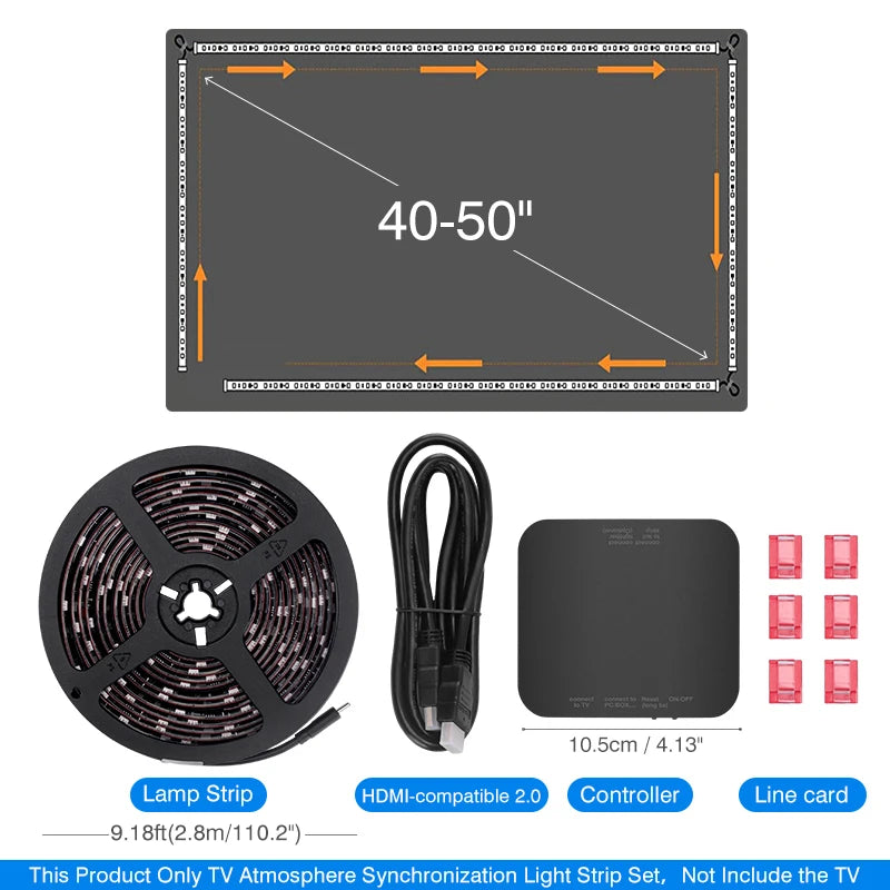 bande lumineuse led multicolore rayures horizontales adhésif moderne télévision 4k hdmi synchronisation écran 40