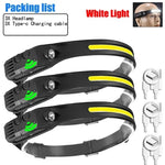 lampe frontale rechargeable led ipx4 camping pêche ceinture ajustable sensor switch noir jaune