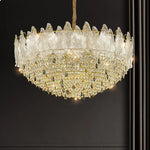 lustre cristal transparent doré feuilles pendeloques classique chambre salon