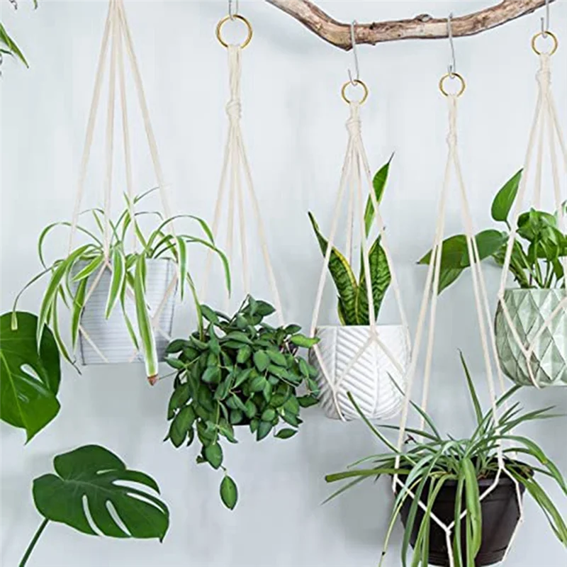 suspensions plantes tissage macramé pots géométriques bohèmes fleurs succulentes verte blanc crème