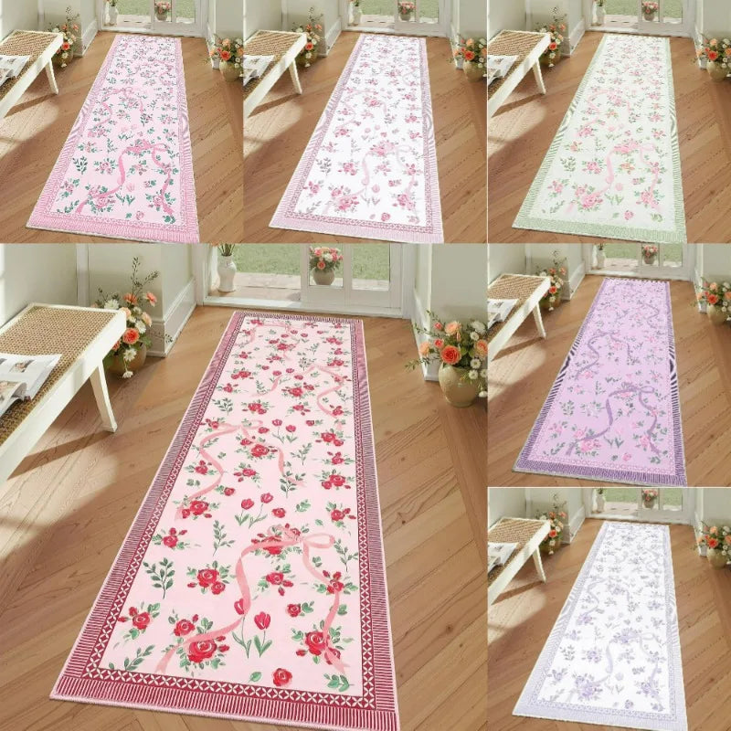 tapis floral rose rubans noir antidérapant résistant décoloration moderne extérieur classique geometrie adhésif