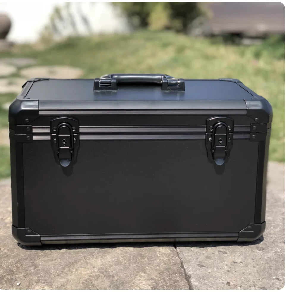boîte rangement aluminium grande taille 49x29x30cm mousse adhésive fermeture métal industrielle utilitaire