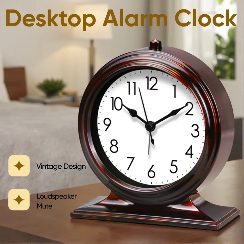 horloge vintage marron foncé cadran blanc aiguilles métalliques alarme quartz rechargeable brillant chambre salon
