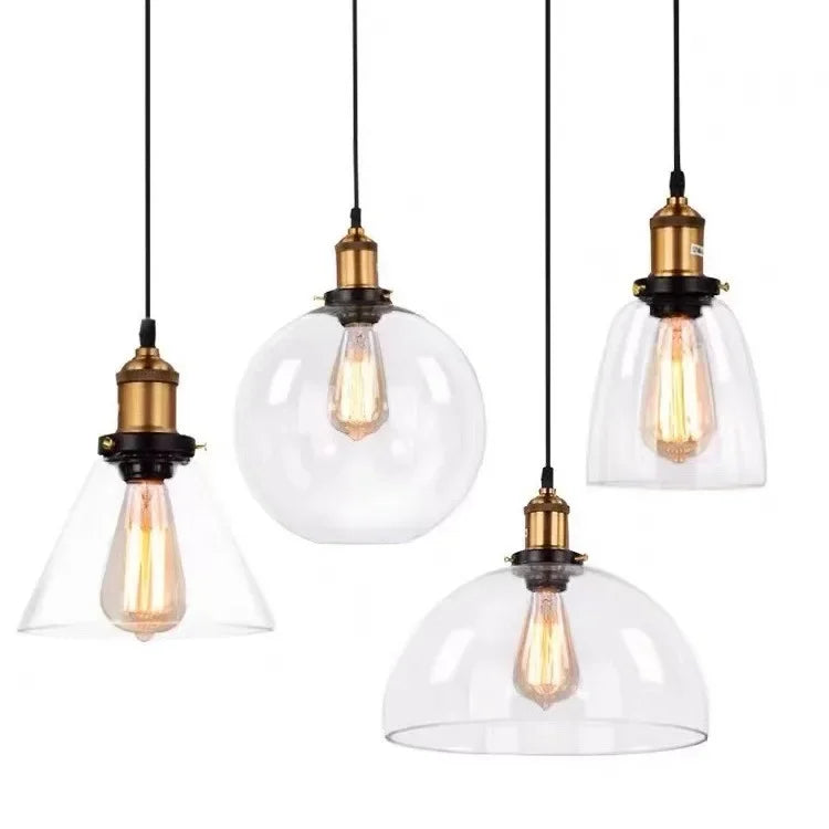 suspension lumineuse industrielle vintage verre transparent doré filaire 90 260V 249 2000lm
