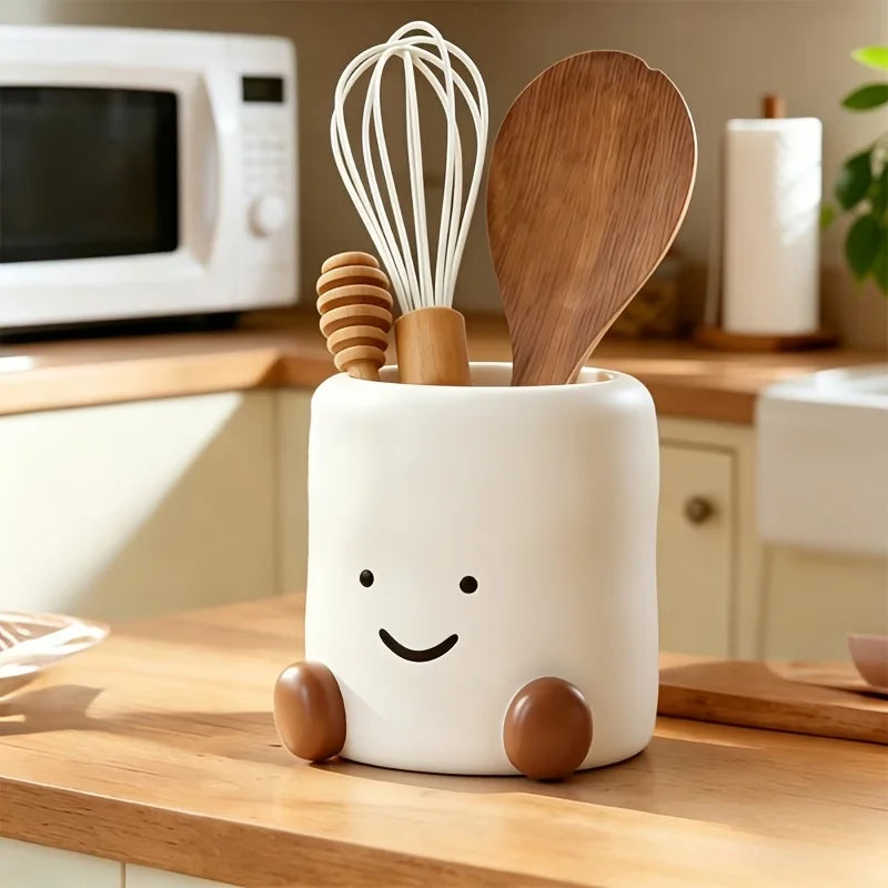 boîte rangement pot ustensiles blanc souriant marron modernes cuisine maquillage pinceaux organisateur multifonctionnel