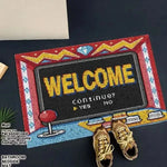 tapis d'entrée vintage pixel art rouge noir blanc bleu gris continue welcome gaming