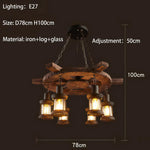 Suspension lumineuse industrielle marron doré verre translucide ampoules métal bois vintage