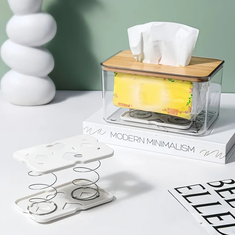 boîte mouchoirs transparente moderne blanc clips métalliques amovible organisation cuisine salle bains