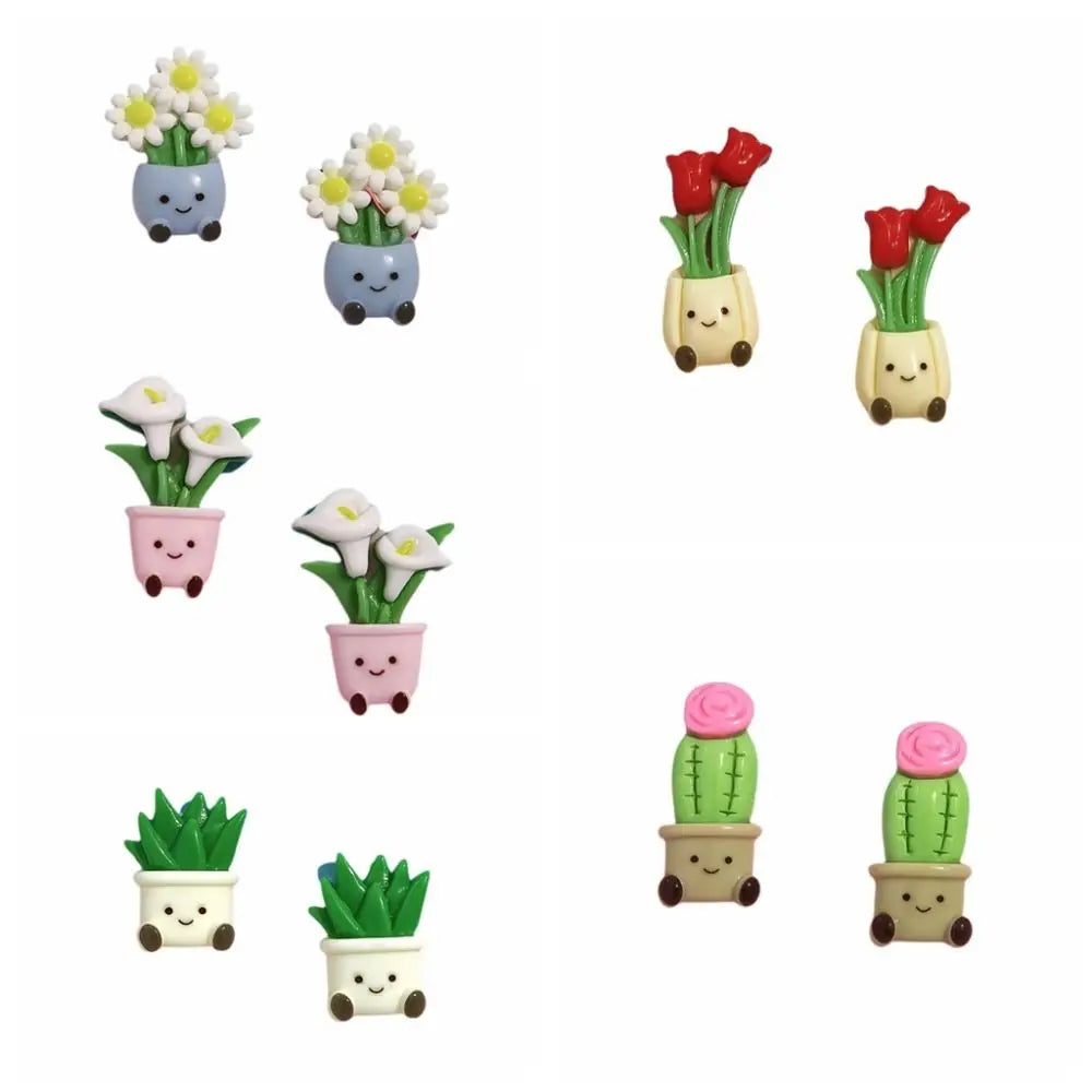 stickers kawaii plantes fleurs pots décoratifs réfrigérateur variés motifs souriants