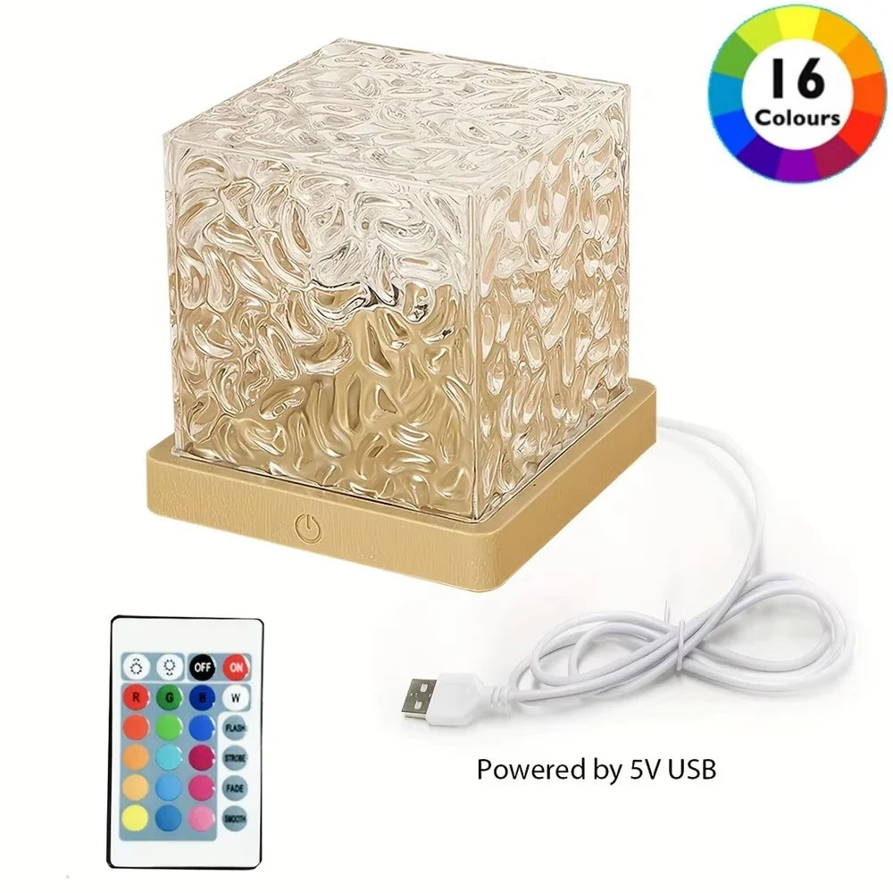 veilleuse lampe table transparente jaune relief vagues moderne télécommande echangement couleur led décoration chambre