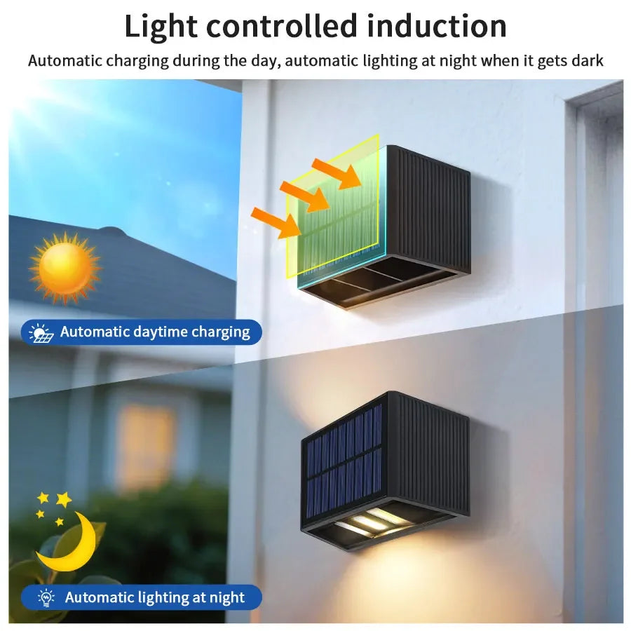 lampe murale solaire contemporaine noire rayures horizontales étanche ip65 led autoinstallationextérieur jardin balcon