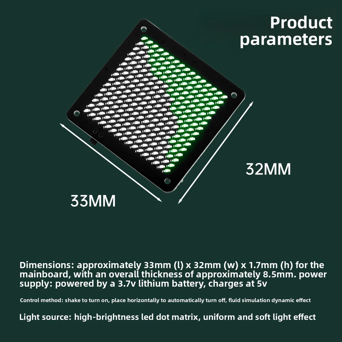 lampe led noire verte matrice led moderne batterie intégrée effet d'eau opacité technologie