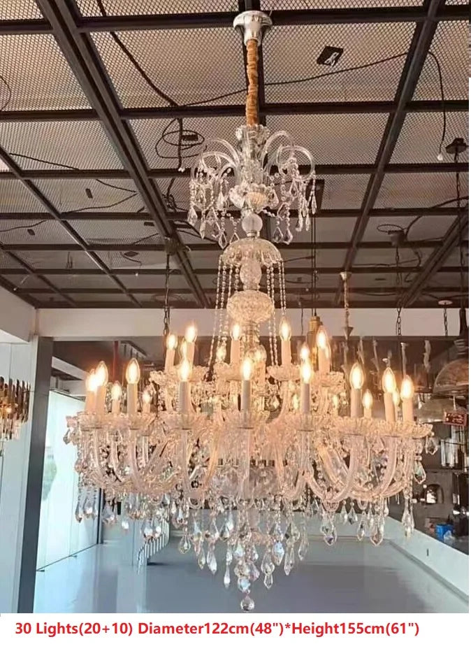 lustre cristal transparent classique 10 lumières baroque salon decoration chrome poli câbles fixation