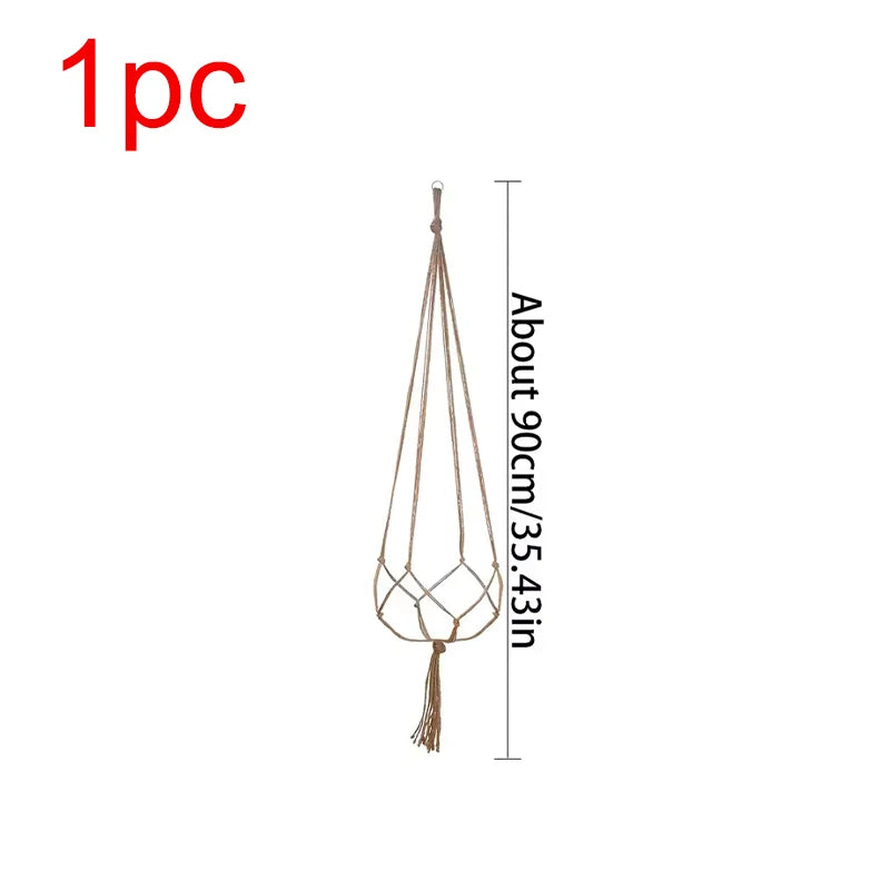 supports plante suspendue macramé boho tissé beige blanc pot fleurs chaines jardins