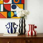 vase table céramique moderne rayé bleu rouge vert blanc noir