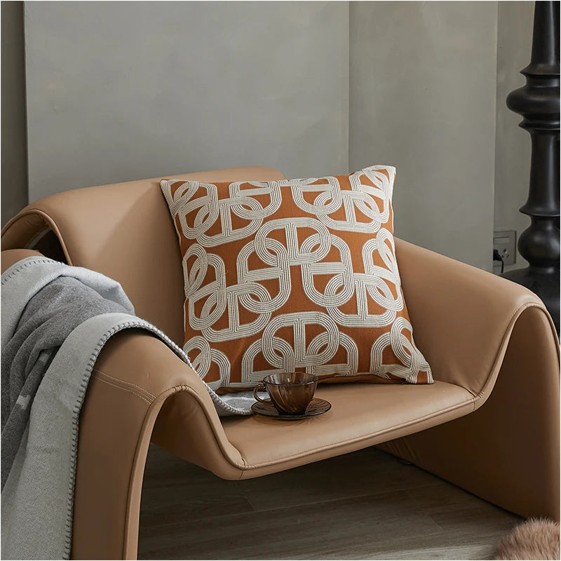 taies d'oreiller géométriques orange beige scandinave contemporain 30x50cm 45x45cm 50x50cm