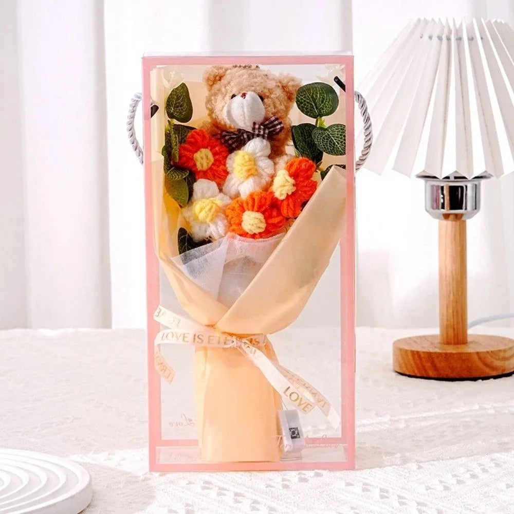 bouquet fleurs artificielles ours peluche blanc rose décoration intérieure fête romantique