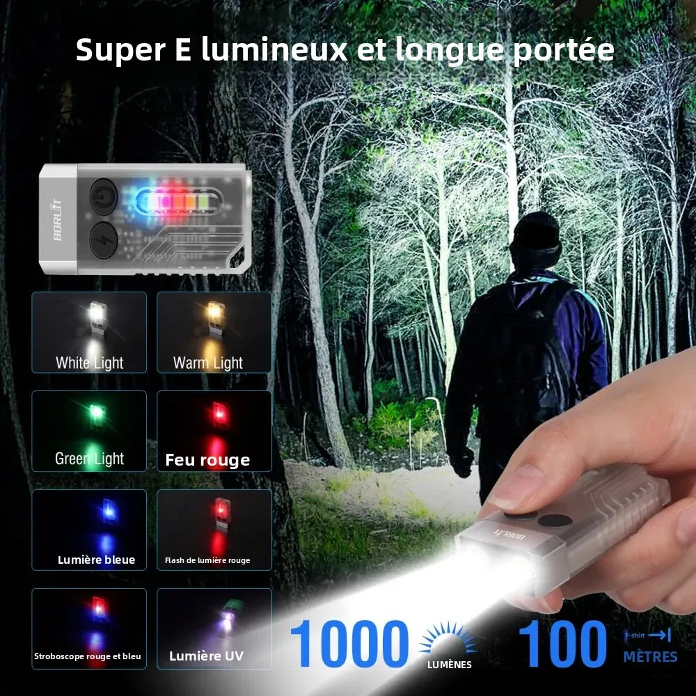 lampe poche rechargeable multi mode uv led alarme sonore porte clés camping