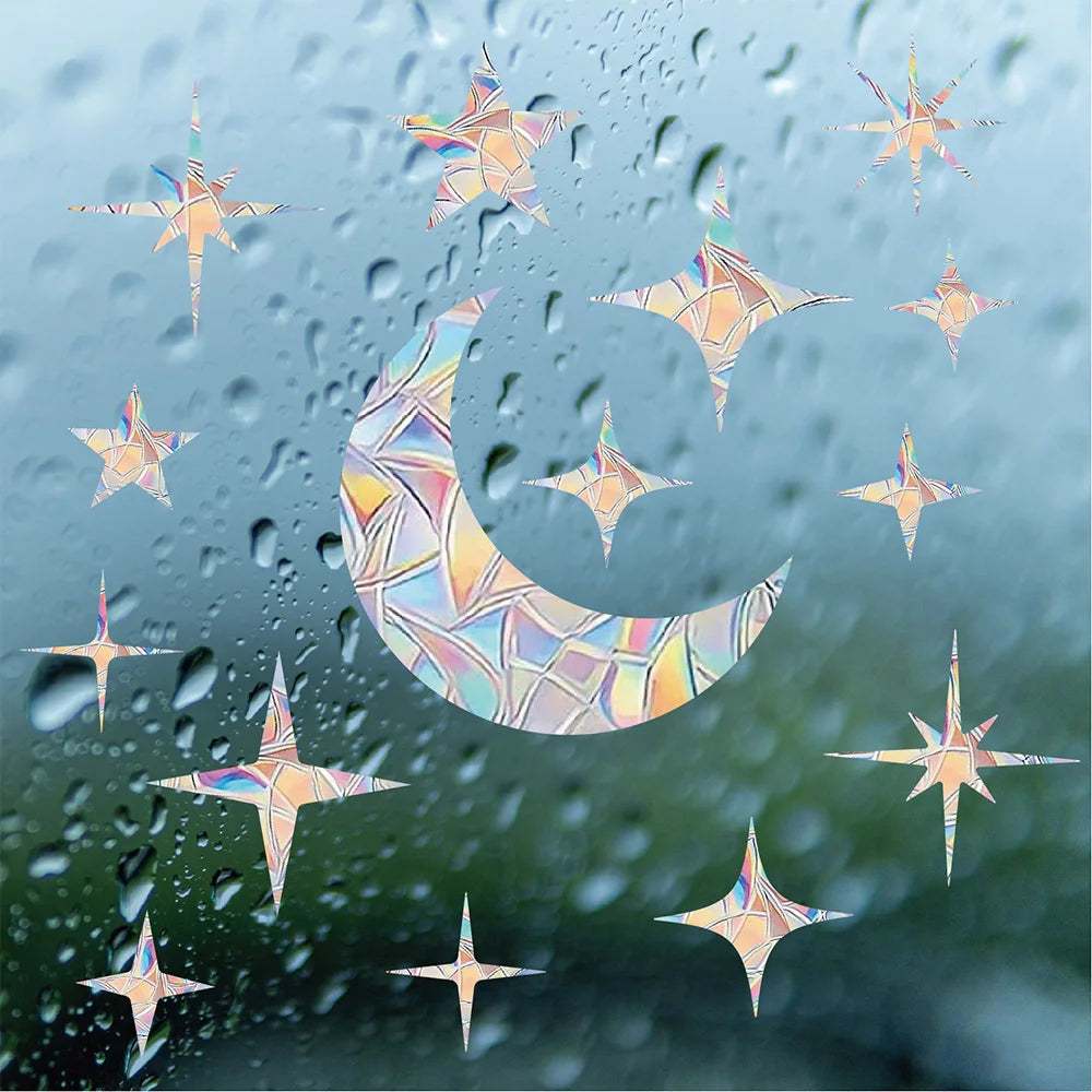 sticker decoratif multicolore geometrique moderne adhesif coeurs papillons champignons feuilles lune echangable fenetre maison