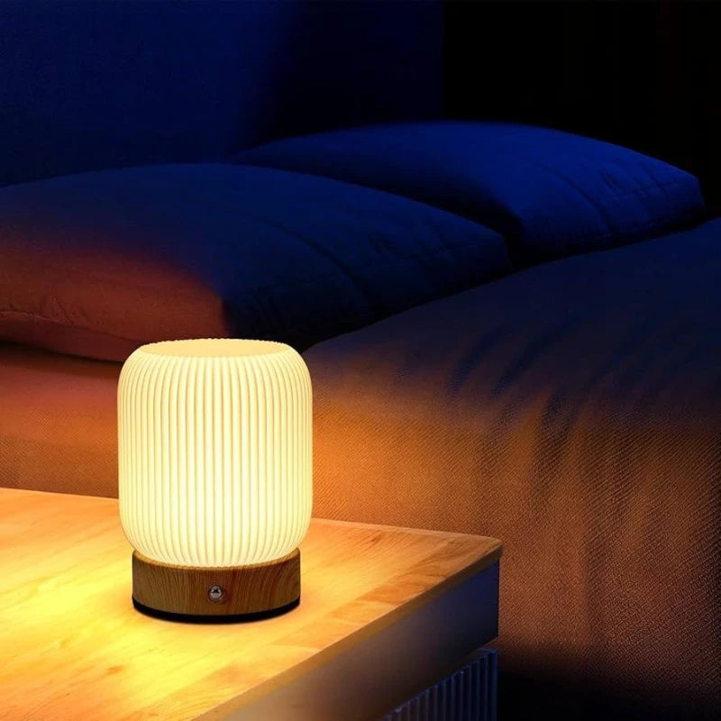 lampe table rechargeable led blanc bois moderne minimaliste tactile sans fil