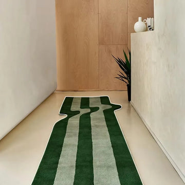 tapis vert foncé rayures horizontales velours moderne antidérapant imperméable chambre salon