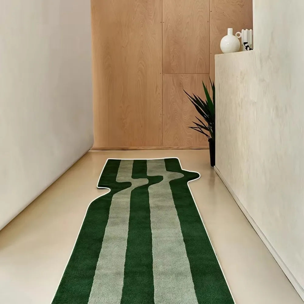 tapis vert foncé rayures horizontales velours moderne antidérapant imperméable chambre salon
