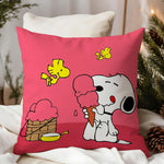 housse coussin carrée snoopy woodstock rouge jaune décorative canapé lit salon maison