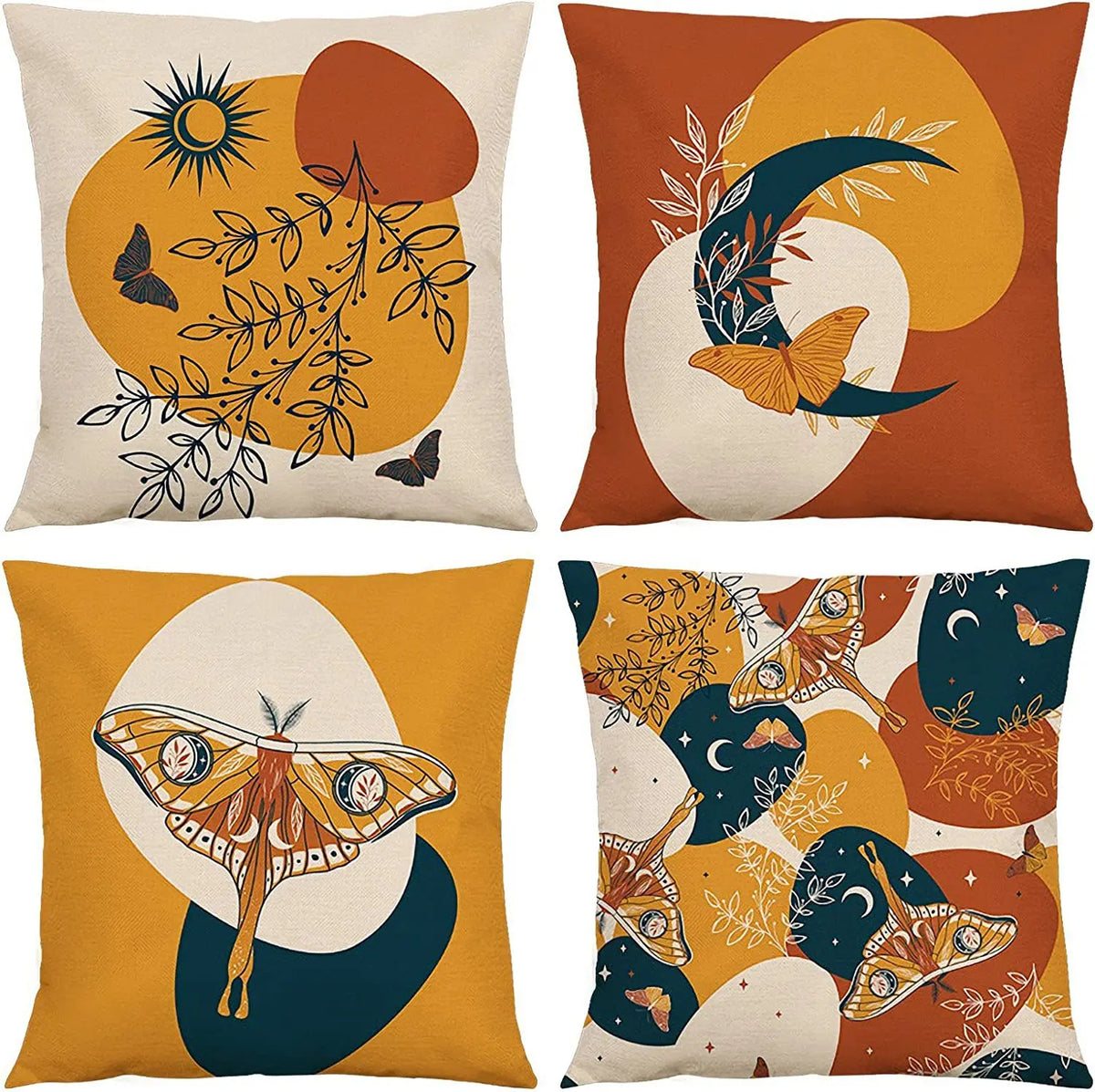 taies d'oreiller boho lin floral papillons lunes géométriques naturel 18x18 non toxique écologique