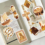autocollants jésus illustration vintage 50 pièces beige marron doré motifs religieux