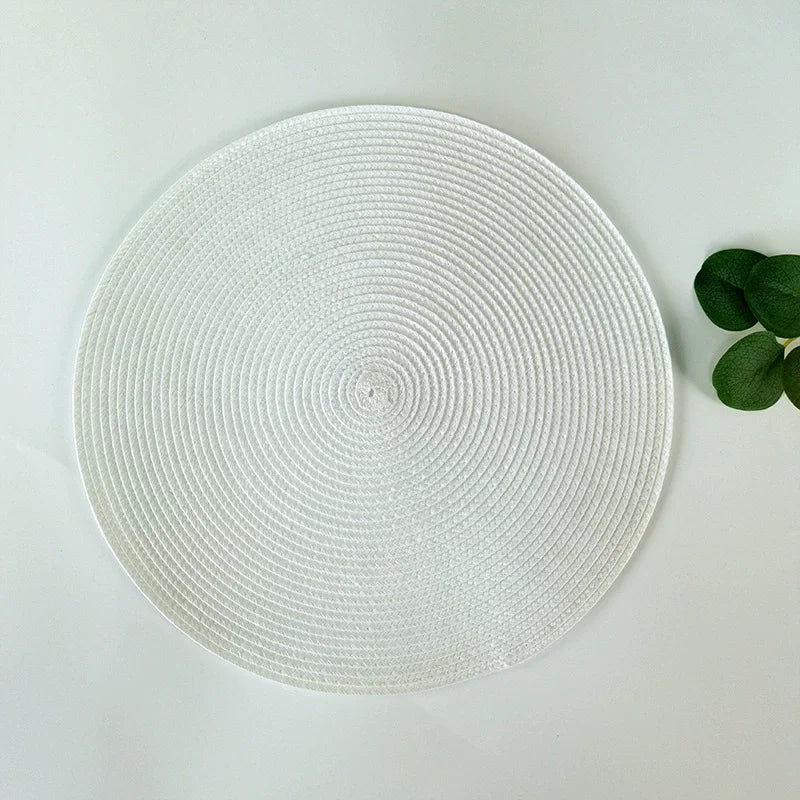 tapis table rond tissé turquois respectueux environnement moderne 15 pouces assiettes verres