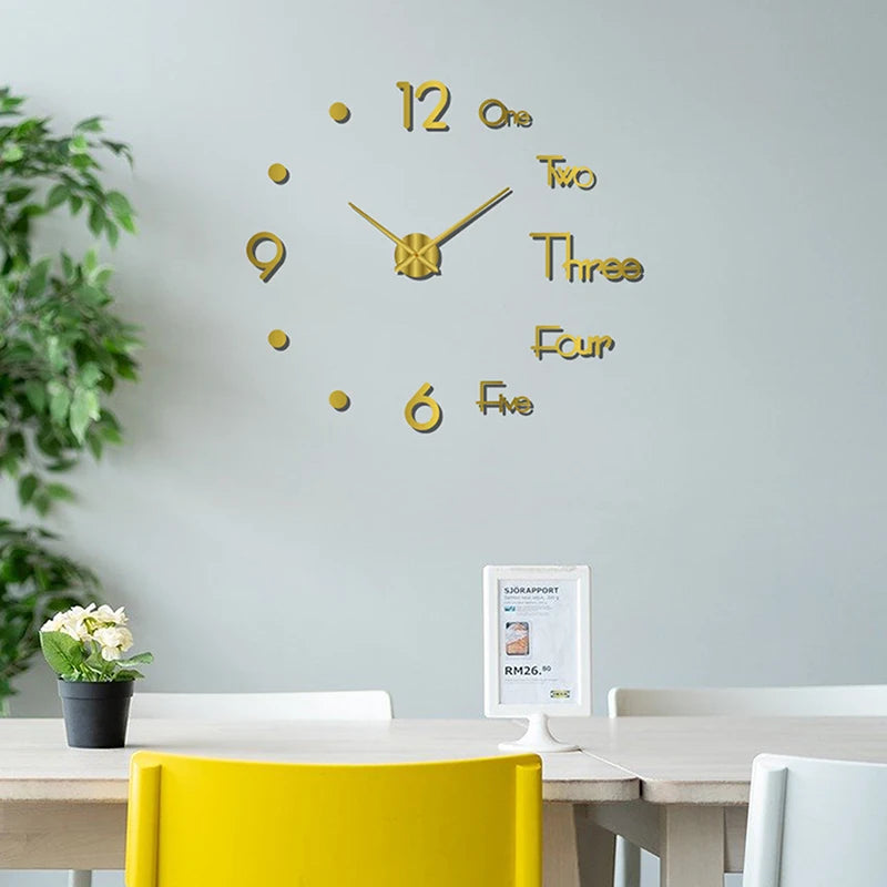 horloge murale moderne adhésive couleur noir rouge vert doré chiffres blancs points noirs transparente