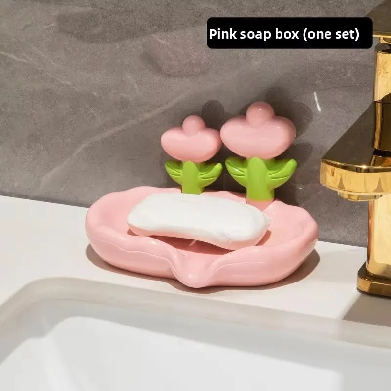 support savon moderne rose blanc fleurs relief surface lisse évacuation salle bain portable