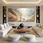 tableau moderne paysage abstrait nuages montagnes beige marron gris blanc sans cadre toile impression