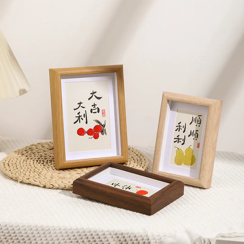 cadre photo bois naturel motifs floraux classique verre opaque adhésif minimaliste textes calligraphiques decoration