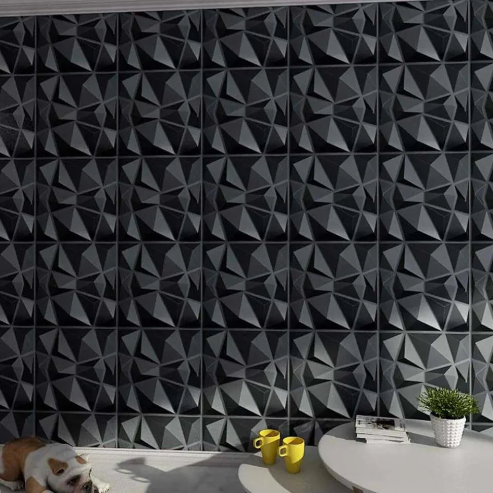 panneau mural moderne blanc triangles géométriques adhésif décoration intérieure relief PVC