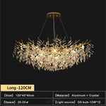 Suspension lumineuse contemporaine transparente dorée branches feuilles LED 100cm