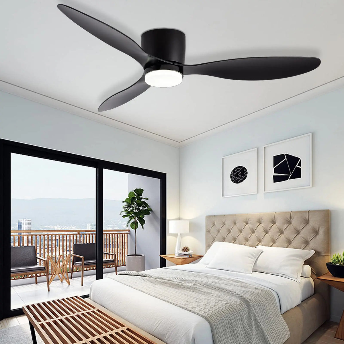 ventilateur moderne led trois couleurs télécommande blanc noir minimaliste 52 pouces