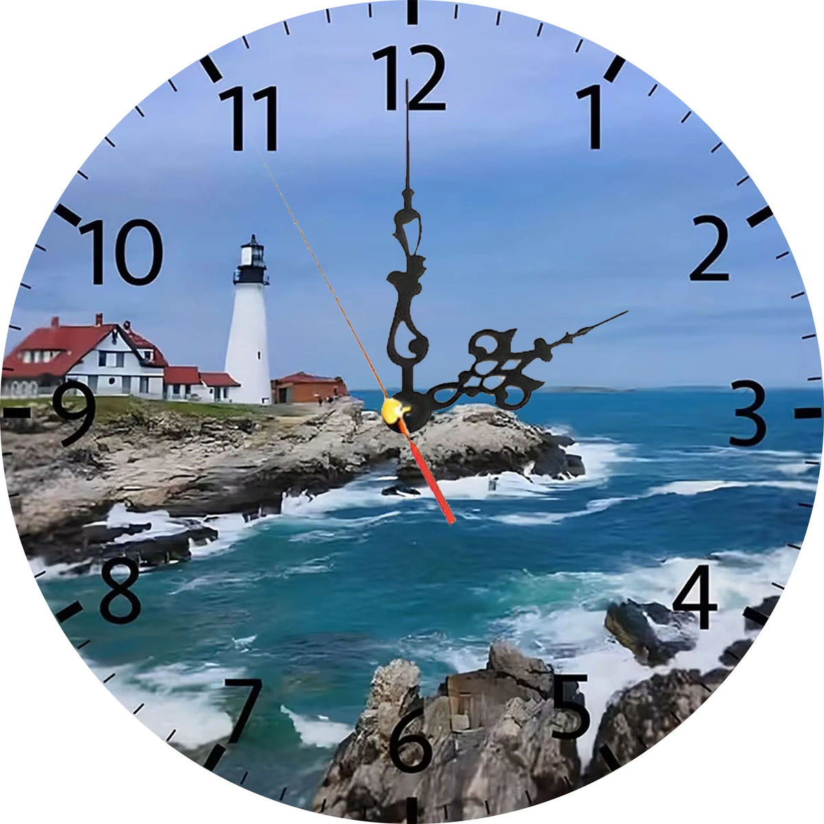 horloge murale aiguille quartz scénique paysage marin bois moderne 25cm bleu violet