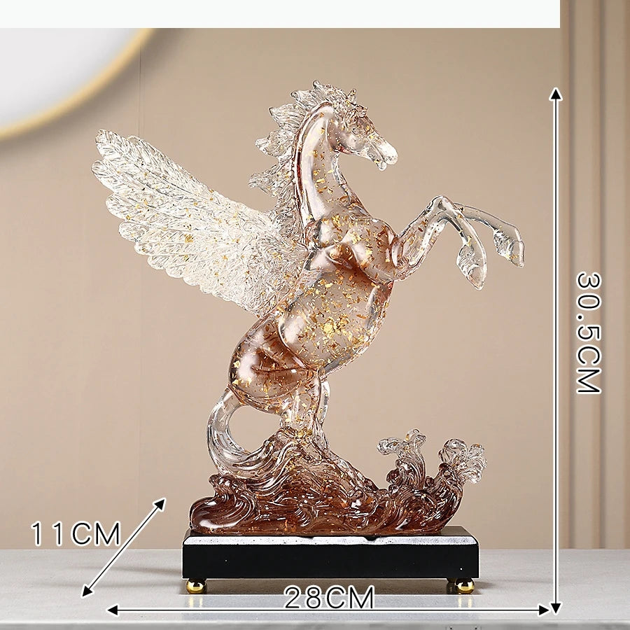 statuette pegase cheval ailé vague transparente bleu orange décoration maison festive