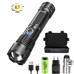 torche rechargeable led puissante zoom camping résistante autodéfense lisse noire