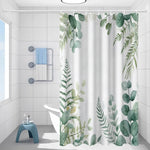 rideau douche moderne feuilles vertes aquarelle polyester blanc opacité naturel machine laver 120x180cm