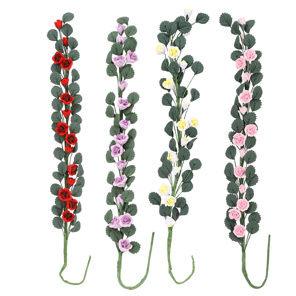 guirlande fleurs artificielles vert rouge rose blanche feuilles naturel décorative crochets métalliques fixations