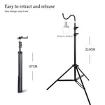 support lampe camping noir réglable titane hauteur jusqu'à 210cm led