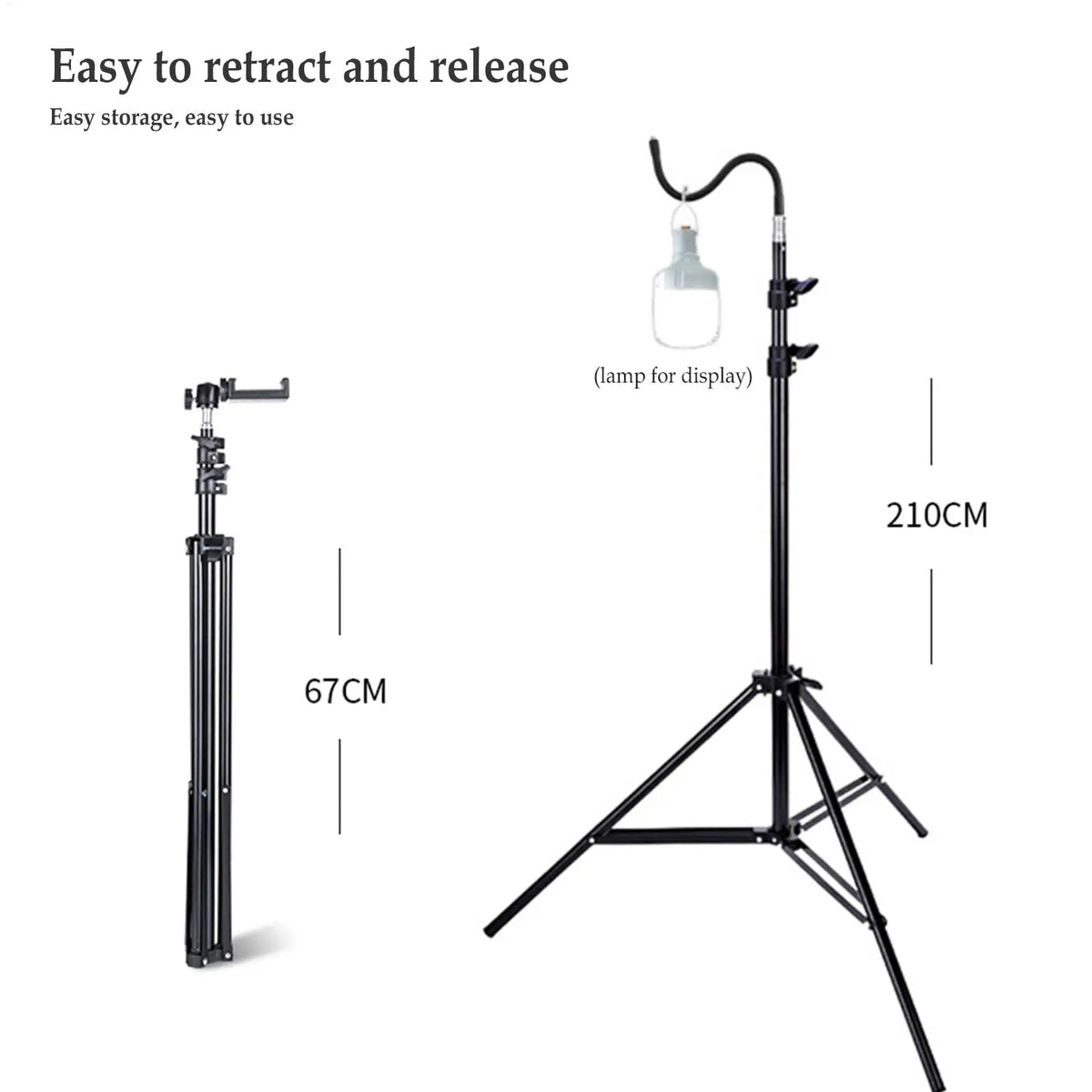 support lampe camping noir réglable titane hauteur jusqu'à 210cm led