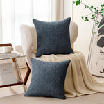 housse coussin carré bleu marine chenille polyester moderne zip blanc