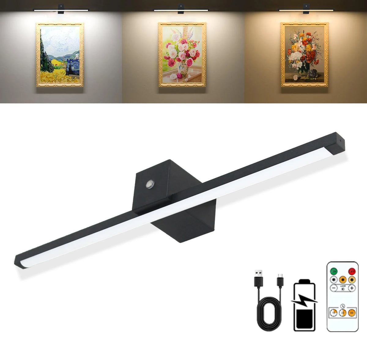 lampe led rechargeable sans fil fixée mur moderne noir blanc 6000mAh clips aluminium silicone
